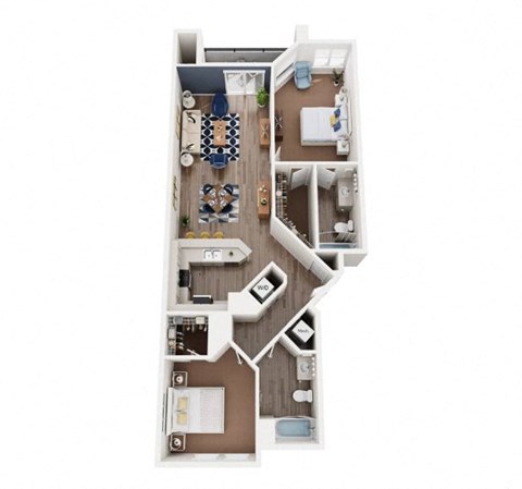 Floor plan for 2 beds, 2 baths, 1085 sqft